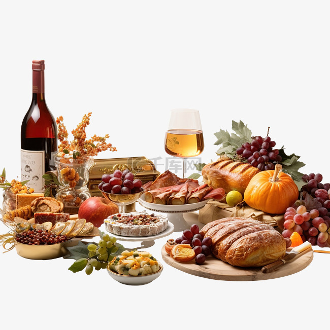 感恩节派对桌与传统食物