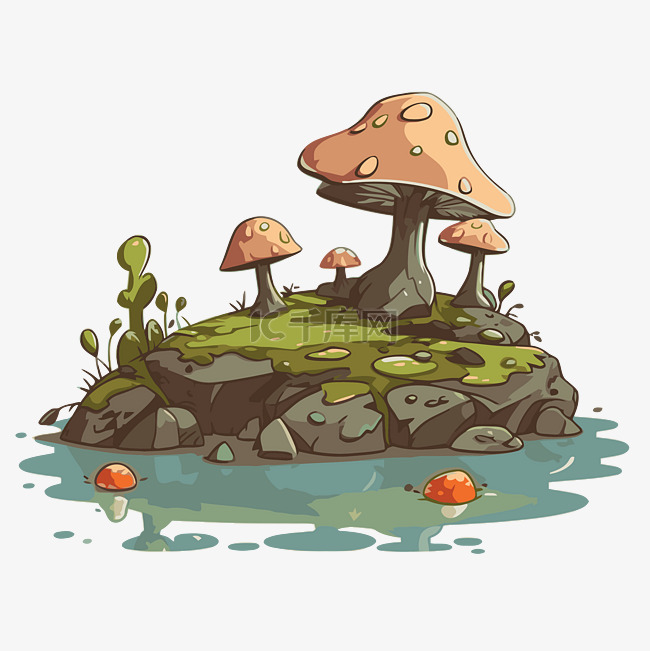 沼泽剪贴画卡通岛上有很多蘑菇 