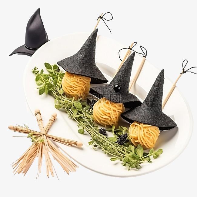 女巫扫帚形式的奶酪小吃在万圣节