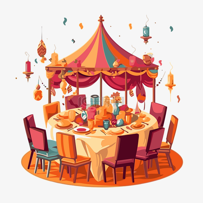 宴会剪贴画东方庆祝活动，帐篷桌