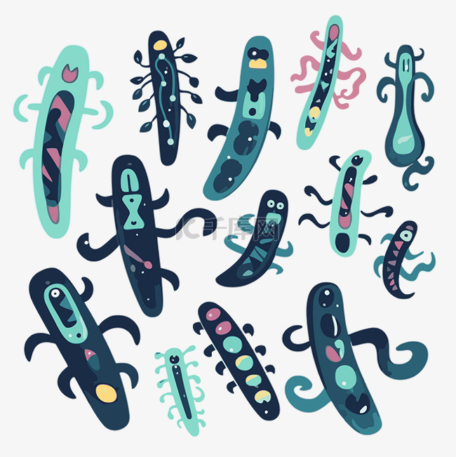 染色体剪贴画卡通细菌组与奇怪的