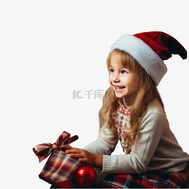 小女孩在家里的壁炉和圣诞树旁庆