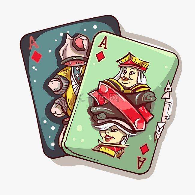 卡通扑克牌与黑桃皇后国王和杰克