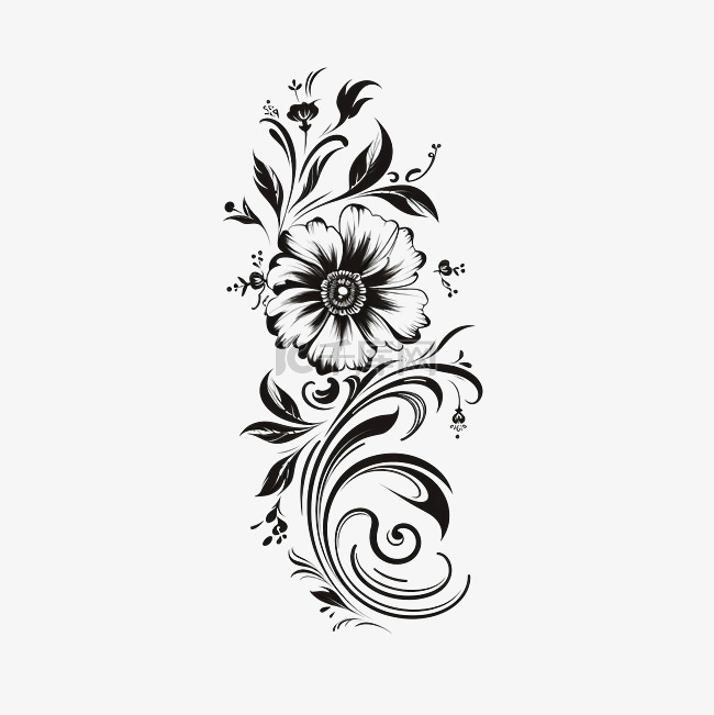 黑色植物装饰纹身