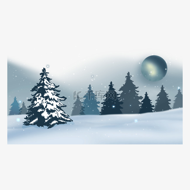 圣诞冬天雪景夜晚背景边框