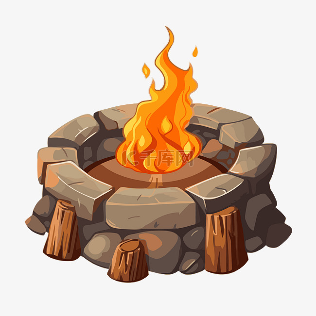 火坑剪贴画卡通火坑上孤立的木树