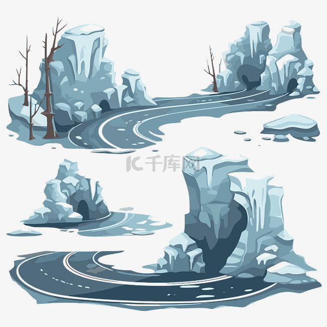 冰冷的道路剪贴画道路和岩石插图