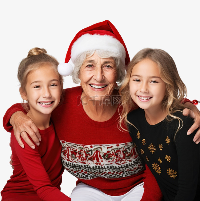 圣诞节时，孙女们和奶奶坐在一起