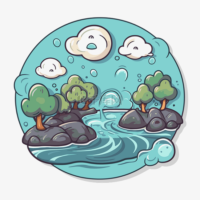 卡通剪贴画与水形状的河流和树木