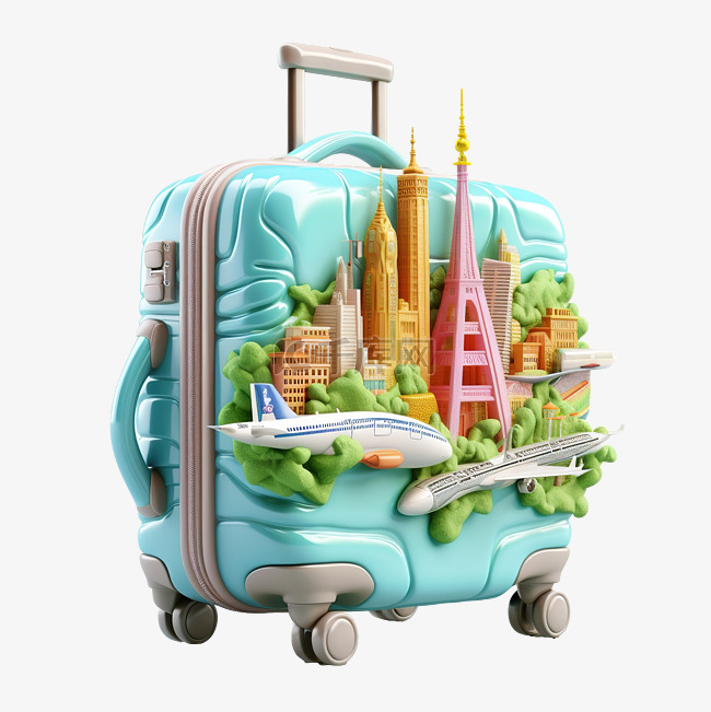 手提箱旅行 3d 插图