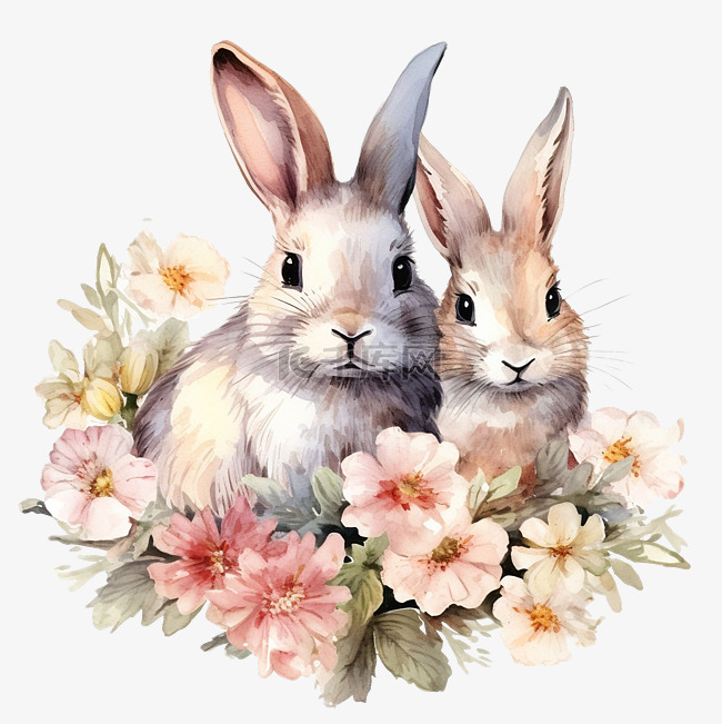 复活节兔子与百合花花花兔子
