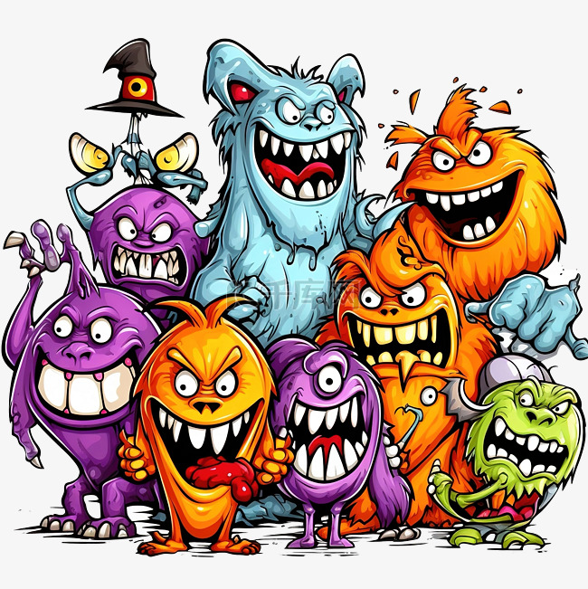 万圣节假期怪物和生物的卡通插图