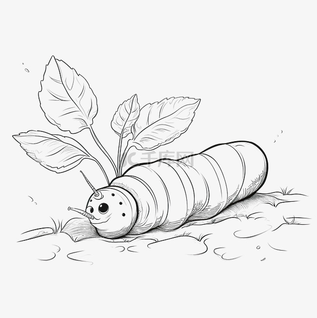 蠕虫卡通铅笔画花园里的动植物铅