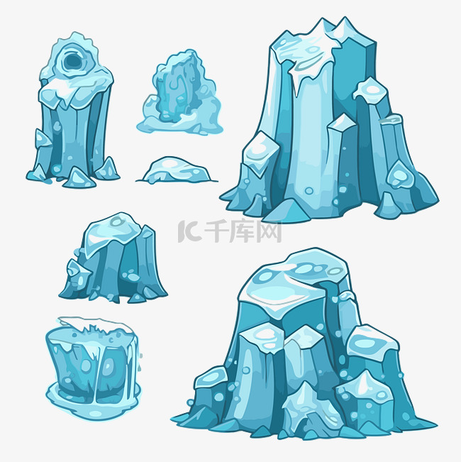 冰冷的剪贴画集怪诞的冰山卡通 