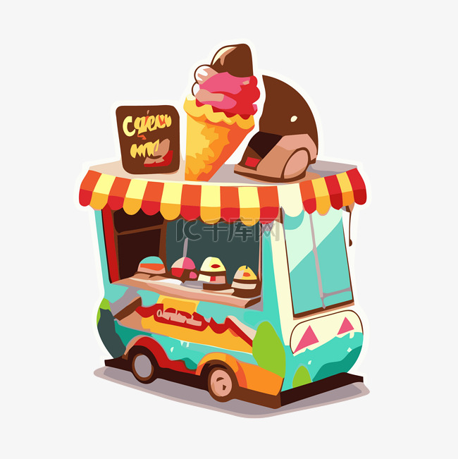冰淇淋车 3d v3 动画剪贴画 向量