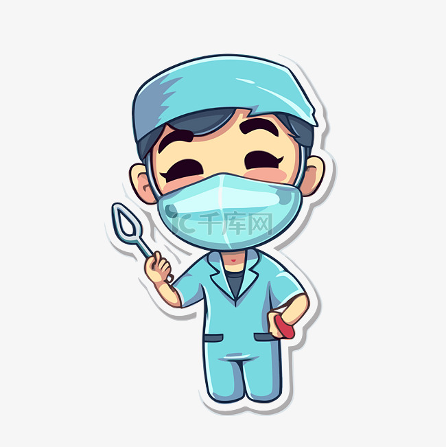 戴着医用口罩的卡通外科医生贴纸