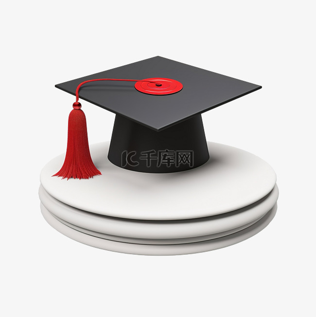 白色红色目标和毕业帽或学位帽隔