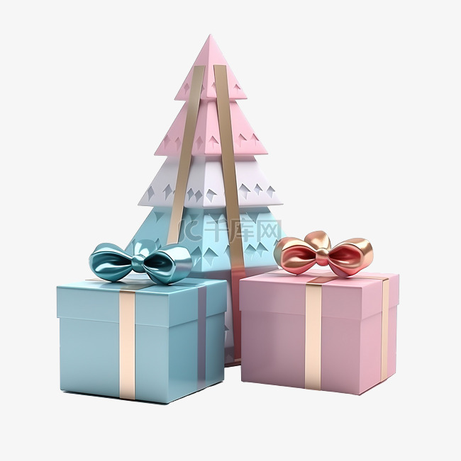 3d 渲染小礼盒和金属粉色和蓝