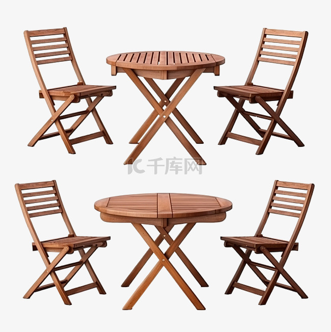 一套花园木桌和折叠椅隔离PNG