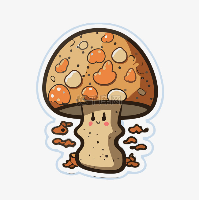 装饰贴纸显示一个可爱的小蘑菇与