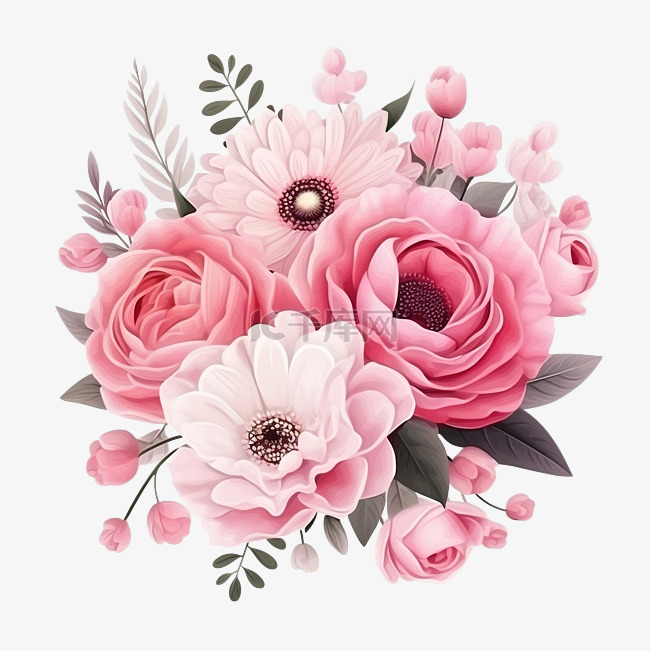 甜甜的粉色春天鲜花花束花卉装饰