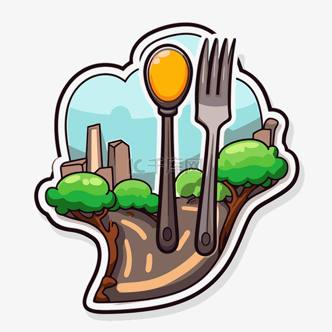城市剪贴画中带有叉子和勺子的图