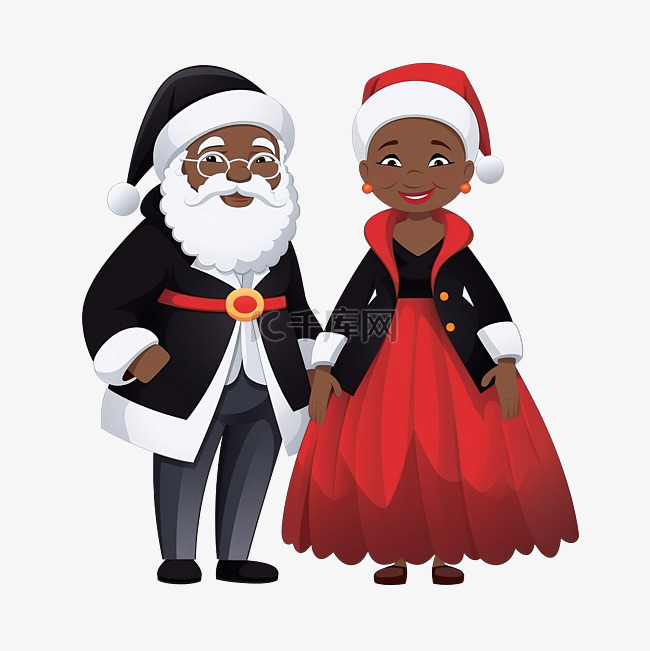 黑色圣诞老人和克劳斯夫人站在圣