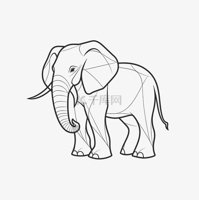 大象单线艺术线条动物