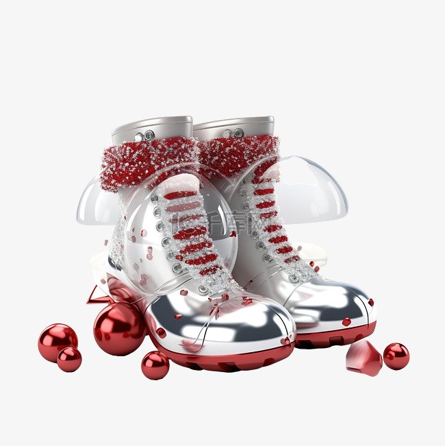 大雪鞋靴和闪光光泽球，用于圣诞