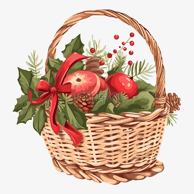 圣诞篮剪贴画 篮子里装满了水果