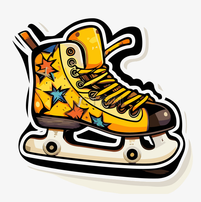 描绘溜冰剪贴画的黄色和白色贴纸