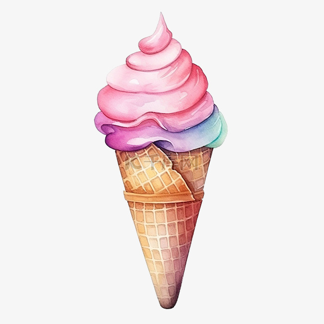 水彩冰淇淋锥