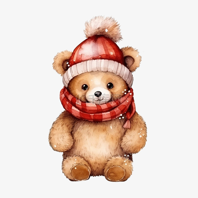圣诞节的可爱熊，带有水彩插图