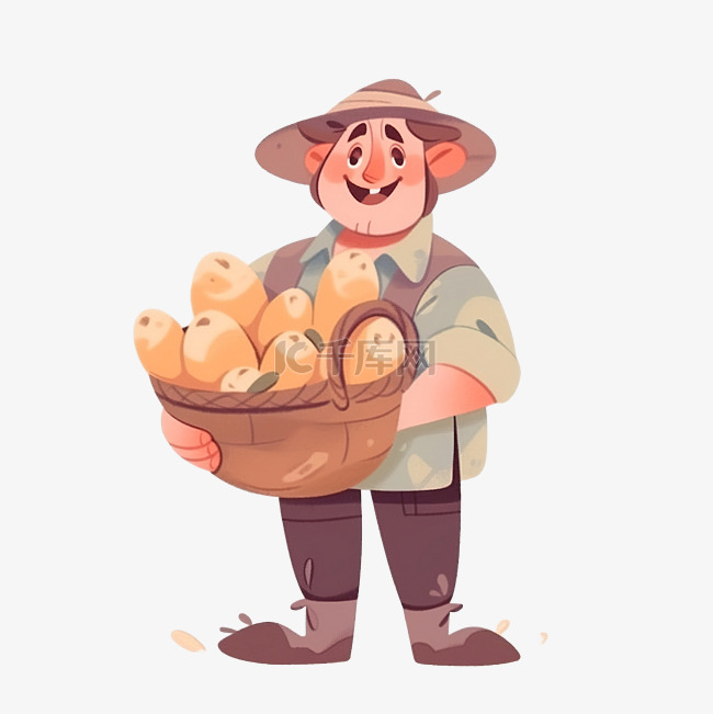 男农民拿着一篮子土豆农业卡通人
