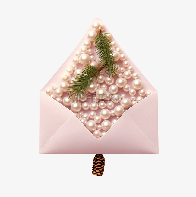 信封里的圣诞树，粉红色表面有珍