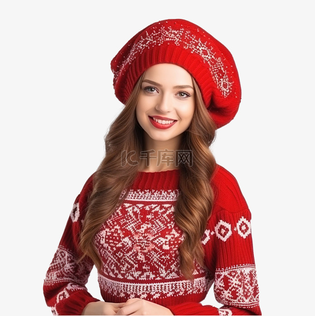 穿着针织可爱传统圣诞服装的迷人