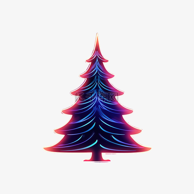 圣诞树发光霓虹灯硬边梯度矢量图