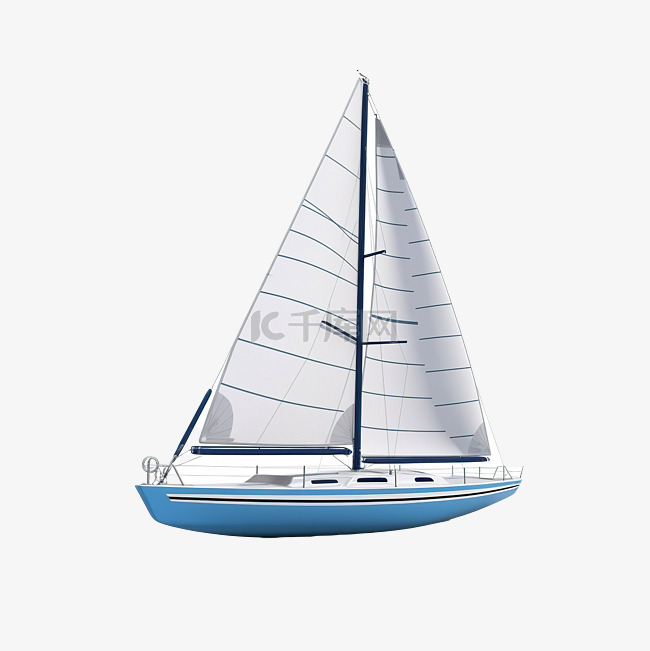 3d 渲染蓝色帆船