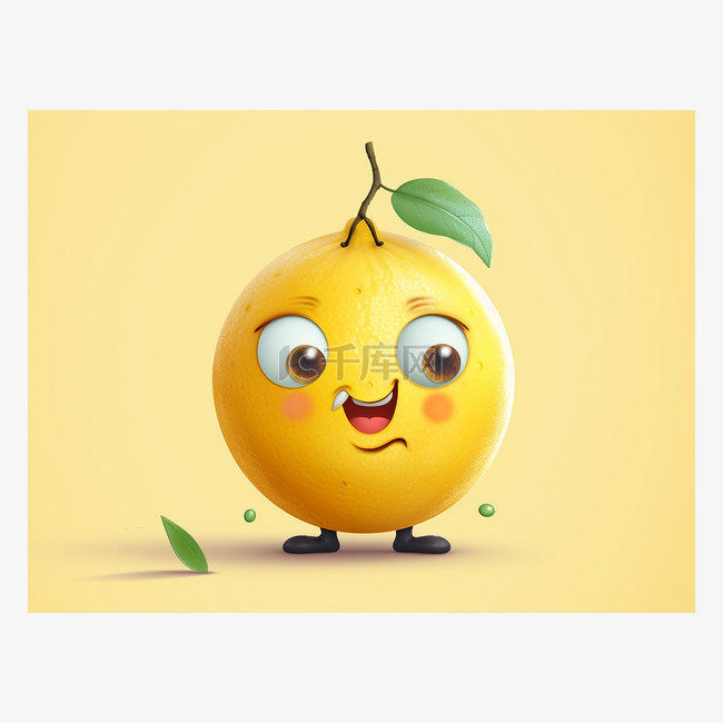 黄色背景中柠檬的 3d 动画概念