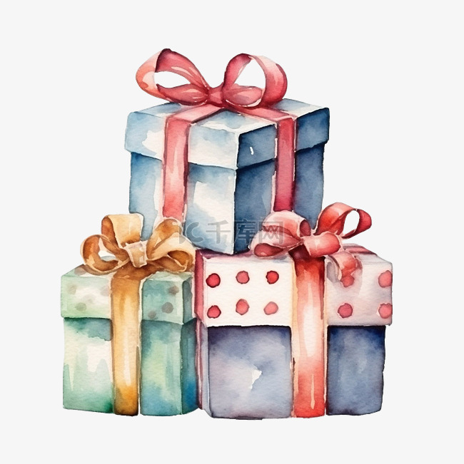 圣诞礼品盒水彩插图