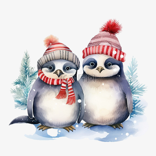 圣诞快乐庆祝浣熊企鹅和僧海豹带