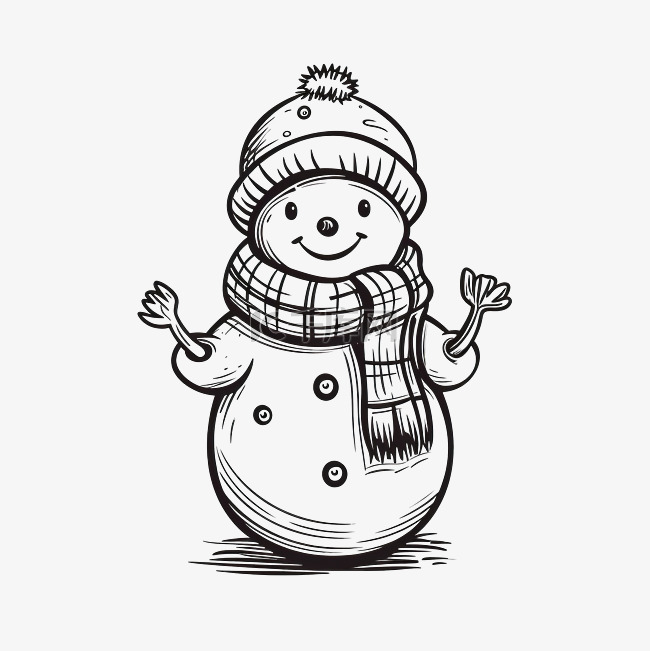 PNG微笑可爱的雪人，戴着围巾