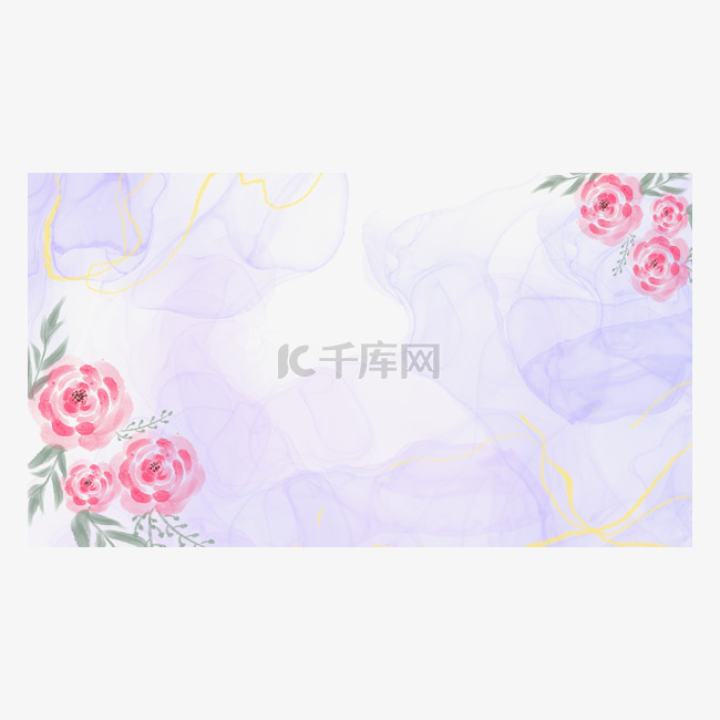 水彩花卉婚礼边框横图粉红色玫瑰