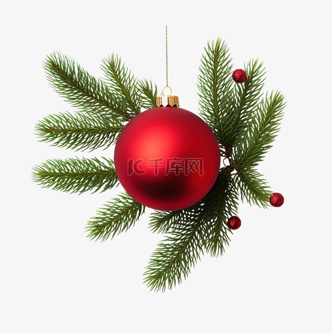 圣诞庆典平躺着松枝和红球装饰