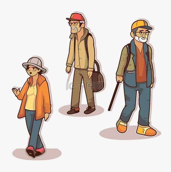 设定绘图插图中的老年人 向量