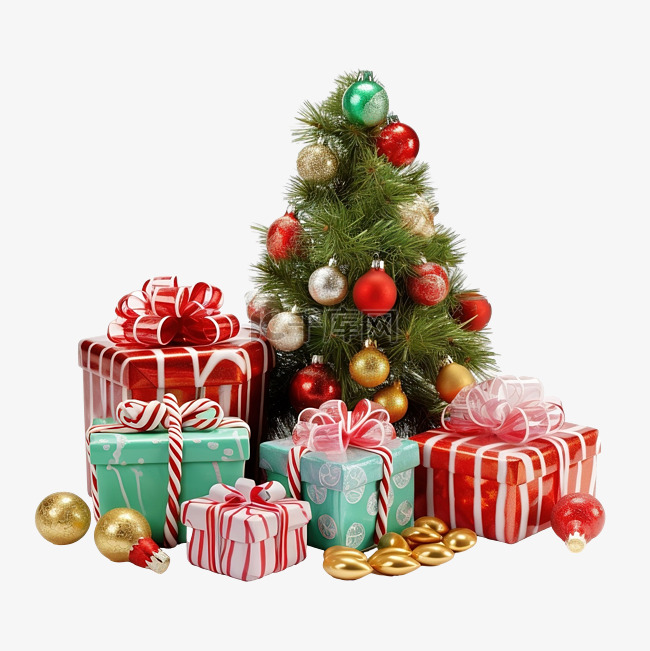 圣诞复古礼物，白色表面上有树和