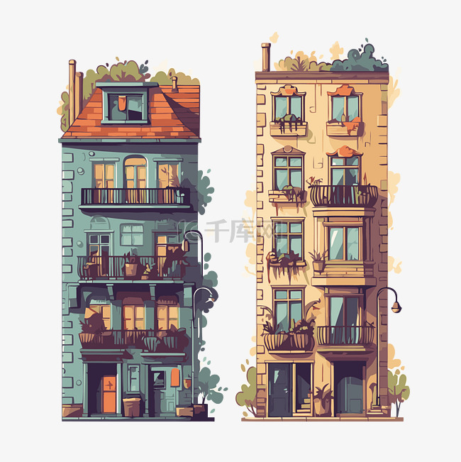 公寓剪贴画 公寓楼卡通的两个彩