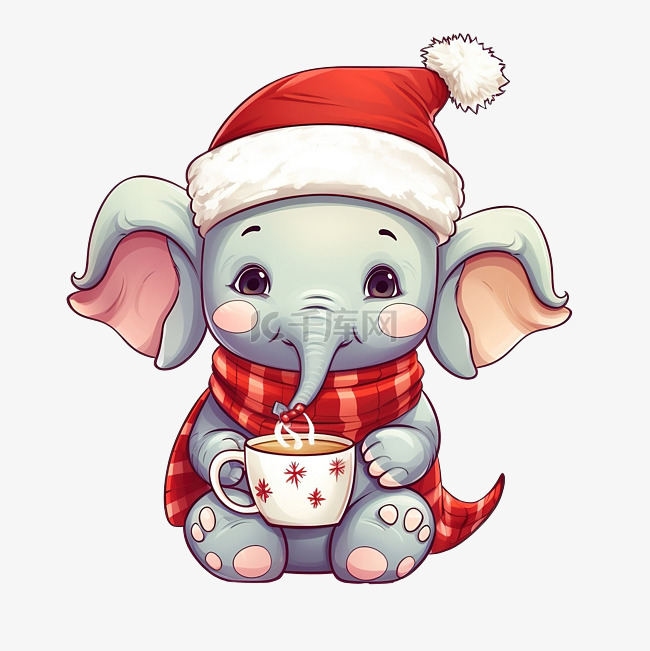 着色书上有可爱的大象圣诞人物，