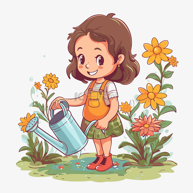 五月剪贴画卡通女孩浇水 向量