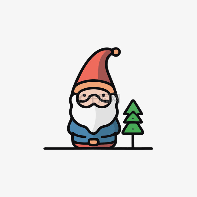 圣诞侏儒在一棵树旁边 向量